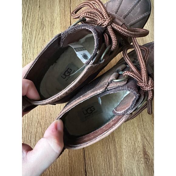 UGG Heather Brown Leather Sheepwool Waterproof Duck Boots Womens Size 5 - Picture 6 of 7